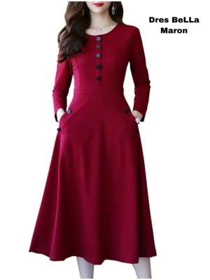 Baju Korea Drs Bella Su Maroon