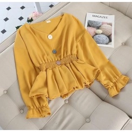 Baju Korea Blouse Selena Ql Mustard
