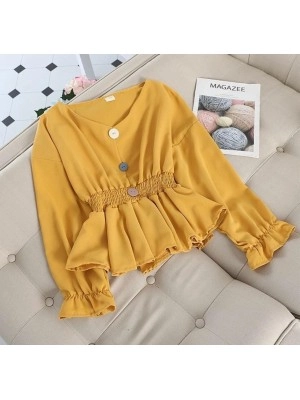 Baju Korea Blouse Selena Ql Mustard