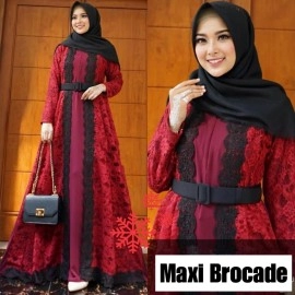 Baju Wanita Hj Maxi Brocade Vs Maroon