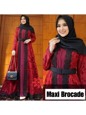 Baju Wanita Hj Maxi Brocade Vs Maroon