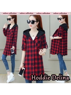 Baju Wanita Outer Hoodie Delina Vl Merah