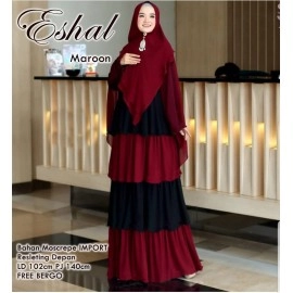 Baju Korea Hj Syari Eshal Mg Maroon