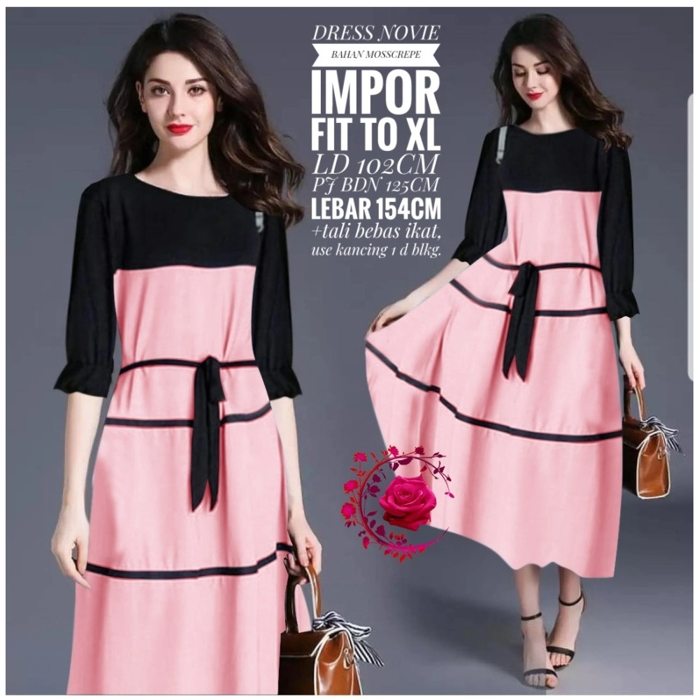 Baju Korea Drs Novie Mb Pink