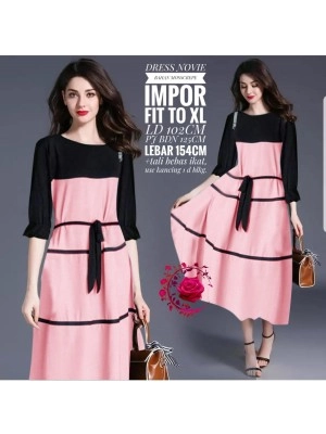 Baju Korea Drs Novie Mb Pink