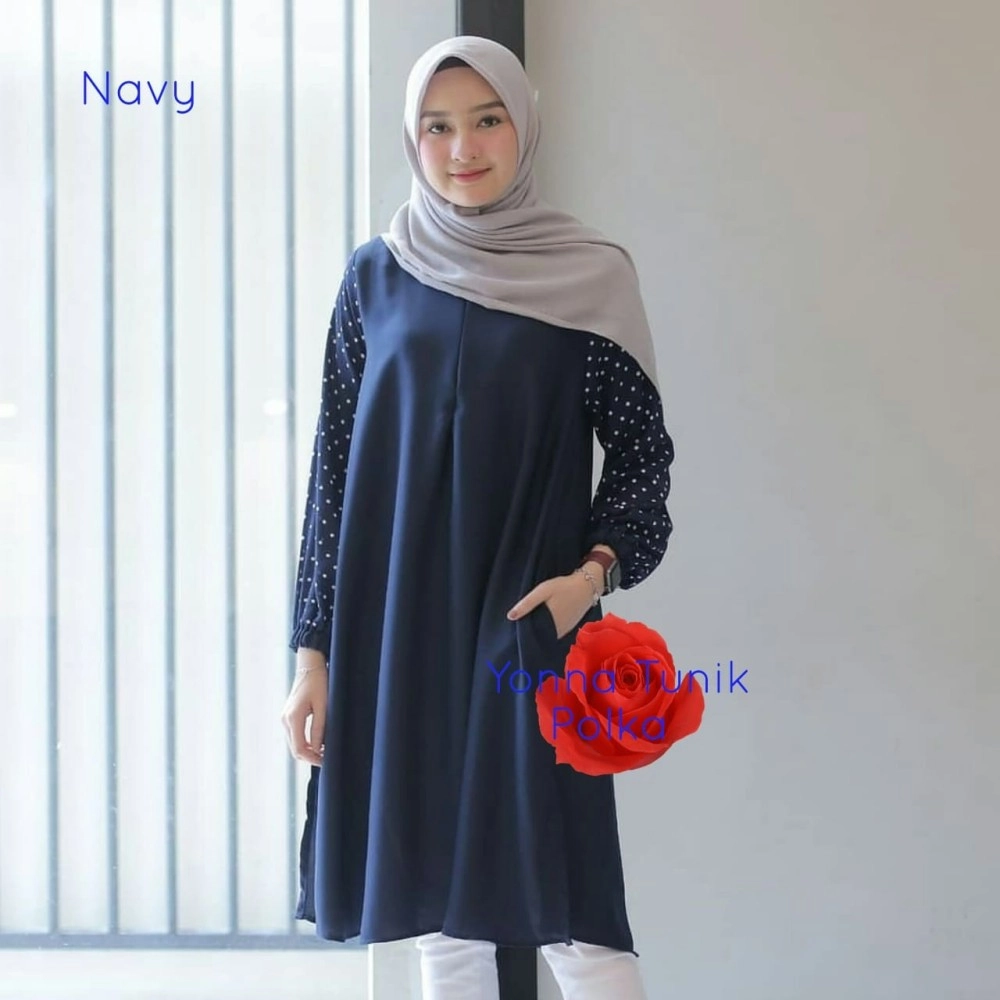 Baju Korea Tunik Yonna Polka Ij Navy