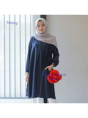 Baju Korea Tunik Yonna Polka Ij Navy