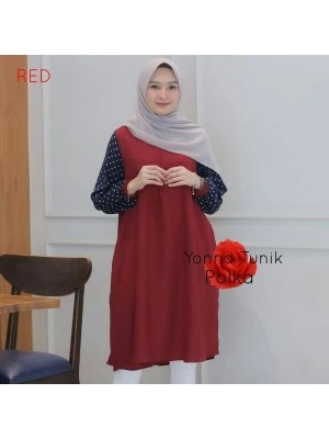 Baju Korea Tunik Yonna Polka Ij Red
