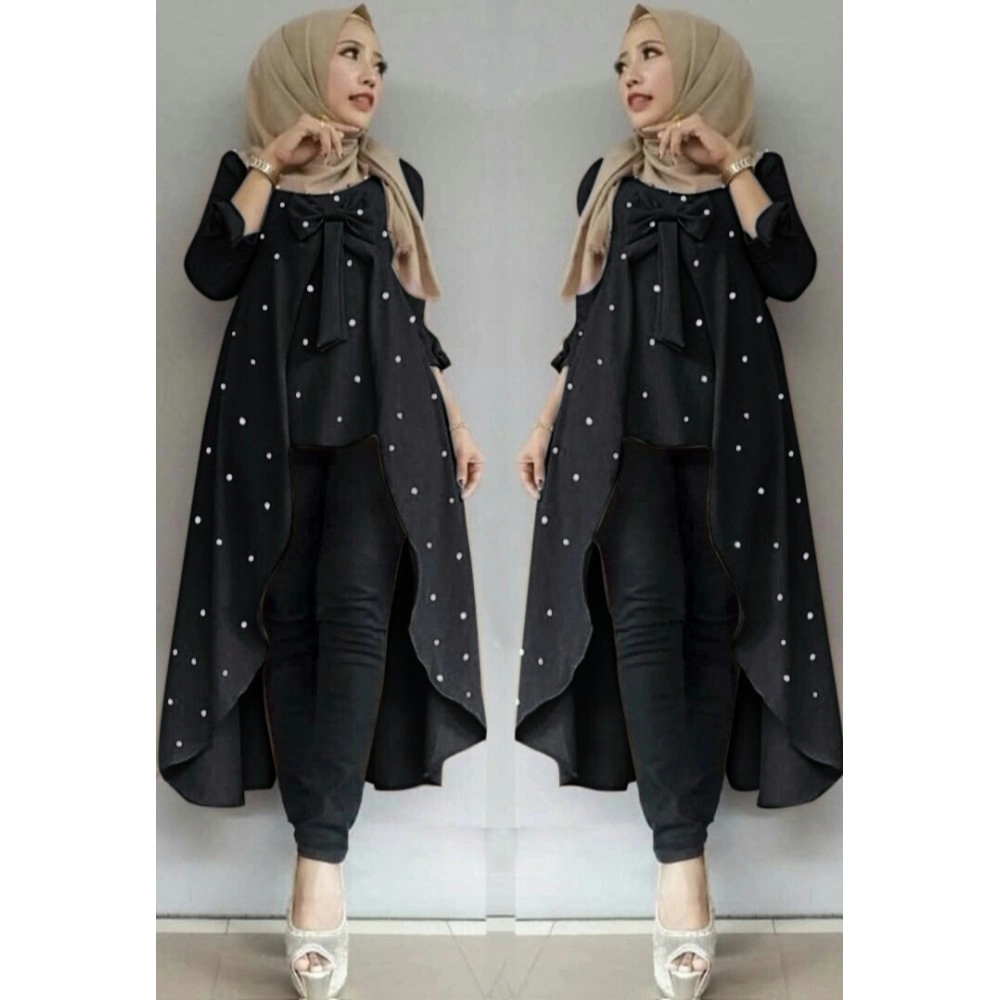 Baju Korea Tunik Viane Mutiara Hitam