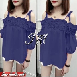 Baju Korea Top Bordir Laser Import To Navy