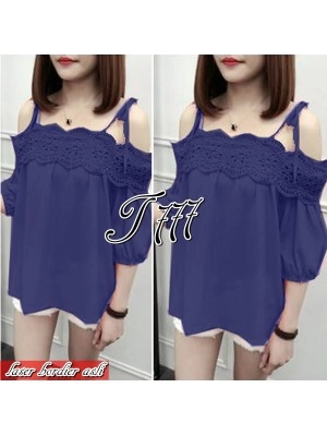Baju Korea Top Bordir Laser Import To Navy