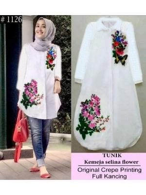 Baju Korea Tunik Selina Putih Flower