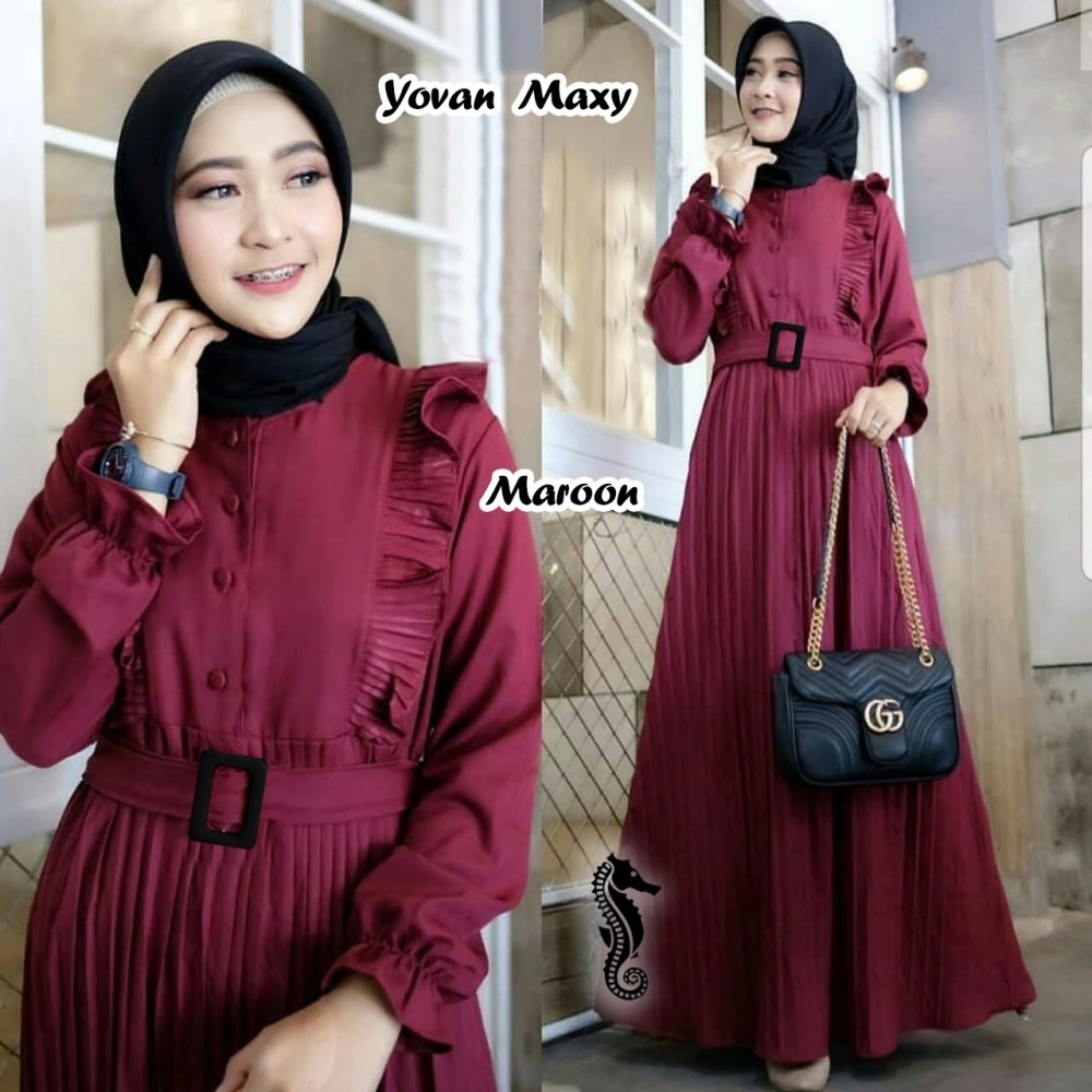 Baju Korea Hj Maxi Yovan Ij Maroon