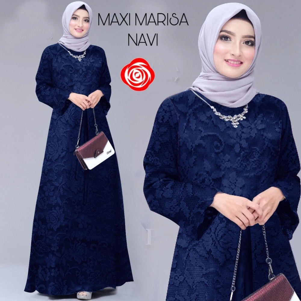 Baju Korea Hj Maxi Marisa Su Navy