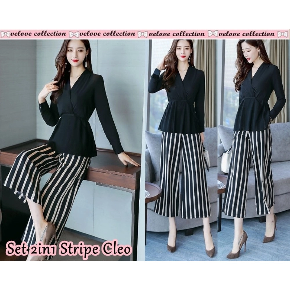 Baju Korea St Stripe Cleo Vl Hitam