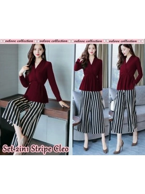 Baju Korea St Stripe Cleo Vl Maroon