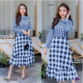 Baju Korea Drs Kotak Hn Orila Blue