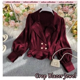 Baju Wanita Crop Blazer Jewel Vl Maroon