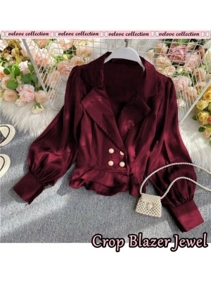 Baju Wanita Crop Blazer Jewel Vl Maroon