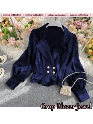 Baju Wanita Crop Blazer Jewel Vl Navy