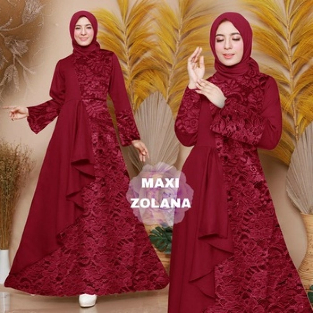 Baju Wanita Hj Maxi Zolana Rd L Brukat Maron Baju Wanita Hj Maxi Zolana Rd L Brukat Maron