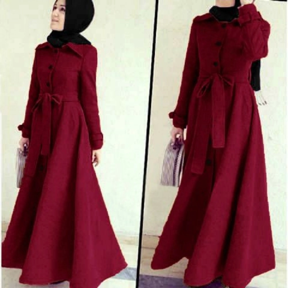 Baju Korea Long Coat Abudhabi Maroon