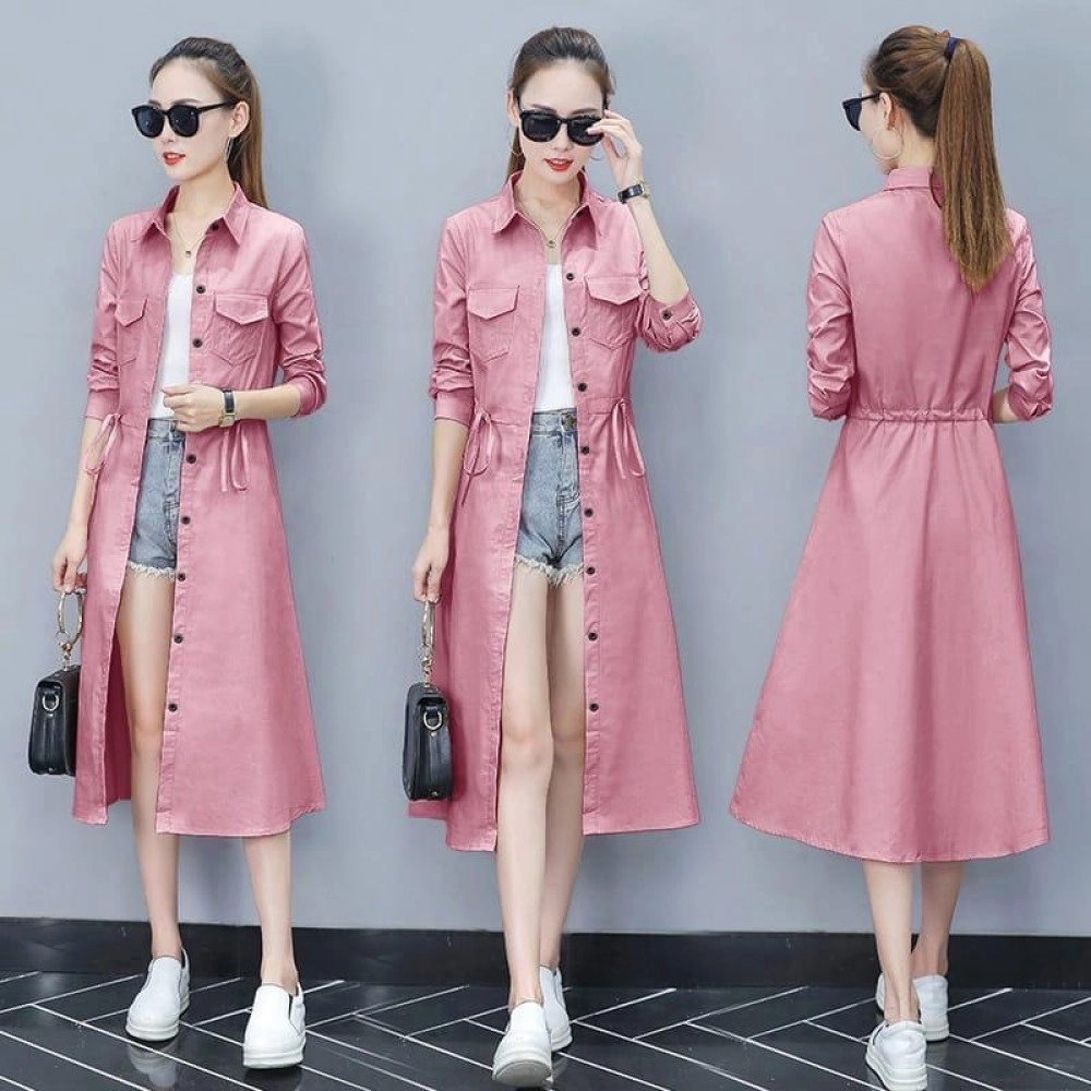 Baju Korea Long Coat Pocket Dusty