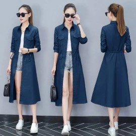 Baju Korea Long Coat Pocket Navy