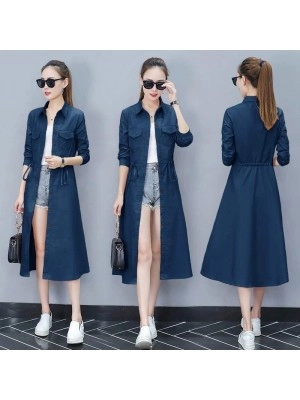 Baju Korea Long Coat Pocket Navy