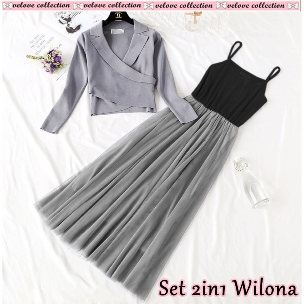 Baju Korea St Wilona 2In1 Vl Abu