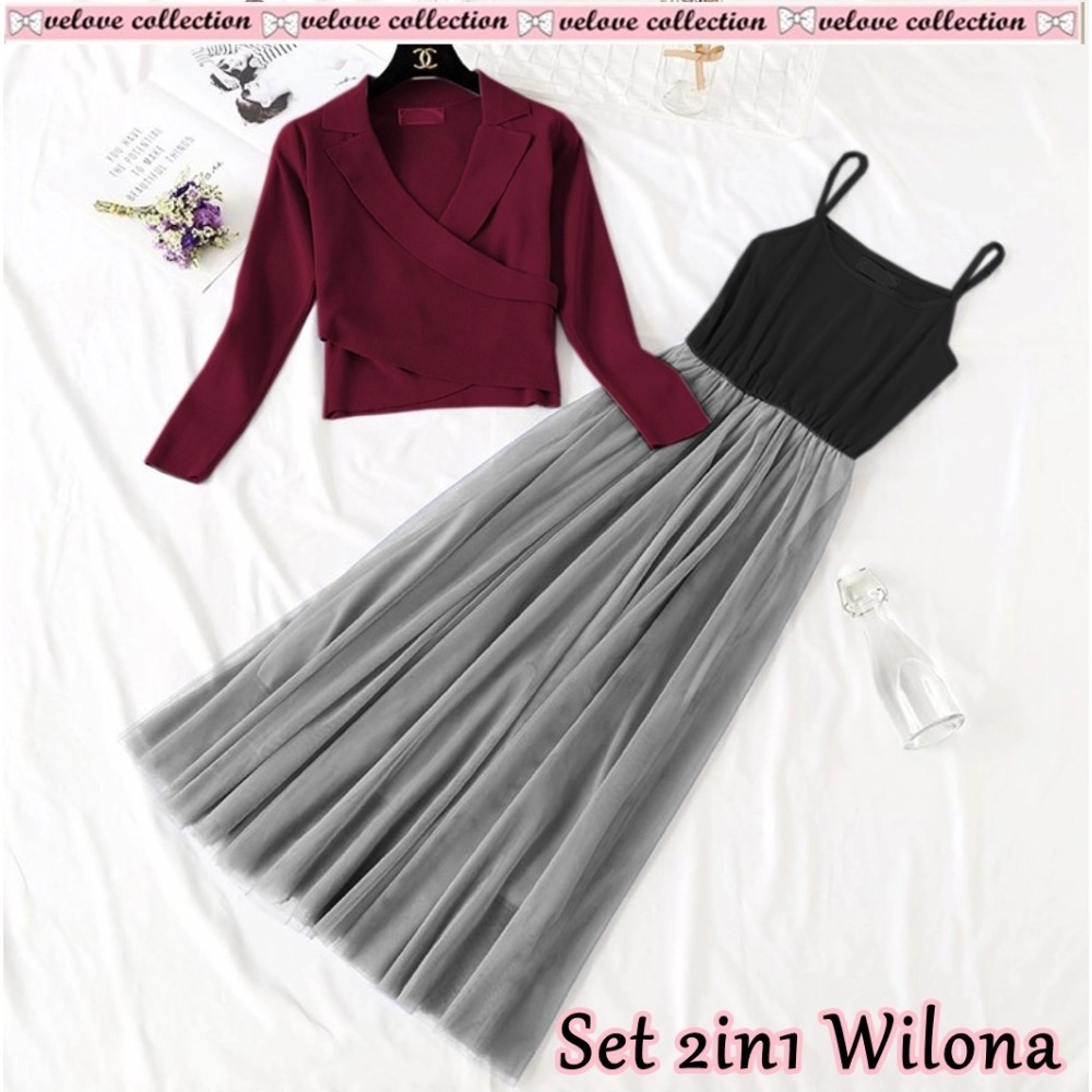 Baju Korea St Wilona 2In1 Vl Maroon