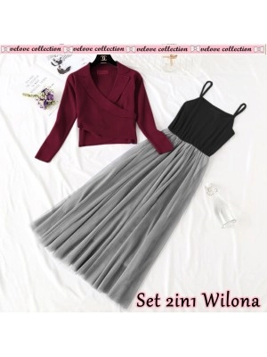Baju Korea St Wilona 2In1 Vl Maroon