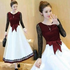 Baju Korea Long Drs Aulona Ra Maroon