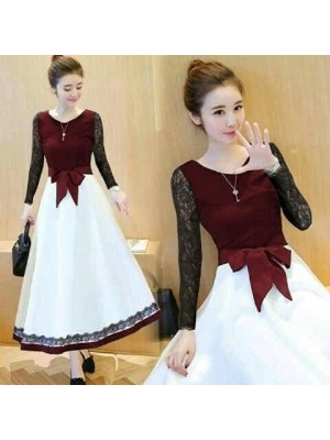 Baju Korea Long Drs Aulona Ra Maroon