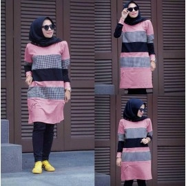 Baju Korea Tunik Kotak Dusty Ff