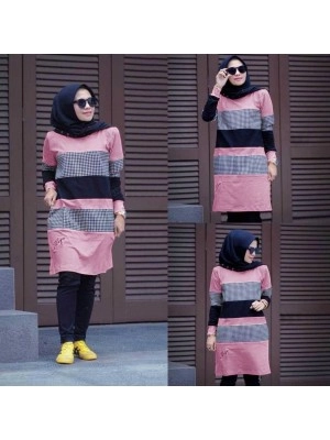 Baju Korea Tunik Kotak Dusty Ff