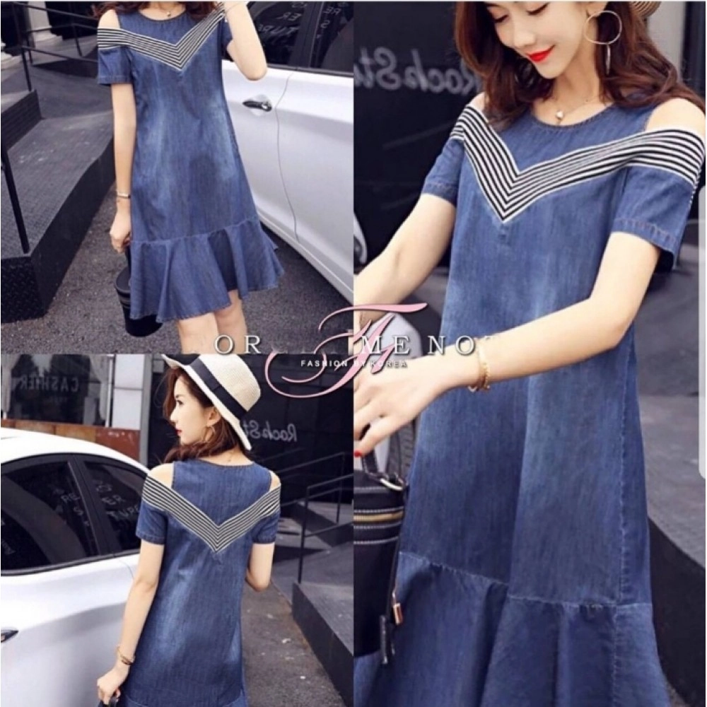Baju Korea Drs Denim Stripe Hn