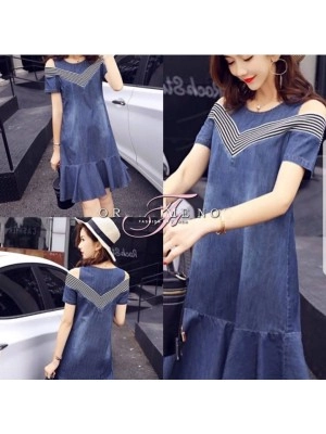 Baju Korea Drs Denim Stripe Hn
