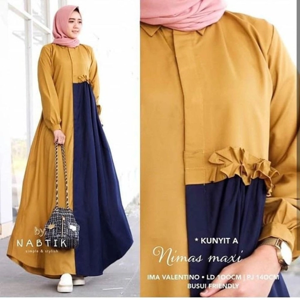 Baju Korea Gamis Nimaza Oz Mustard