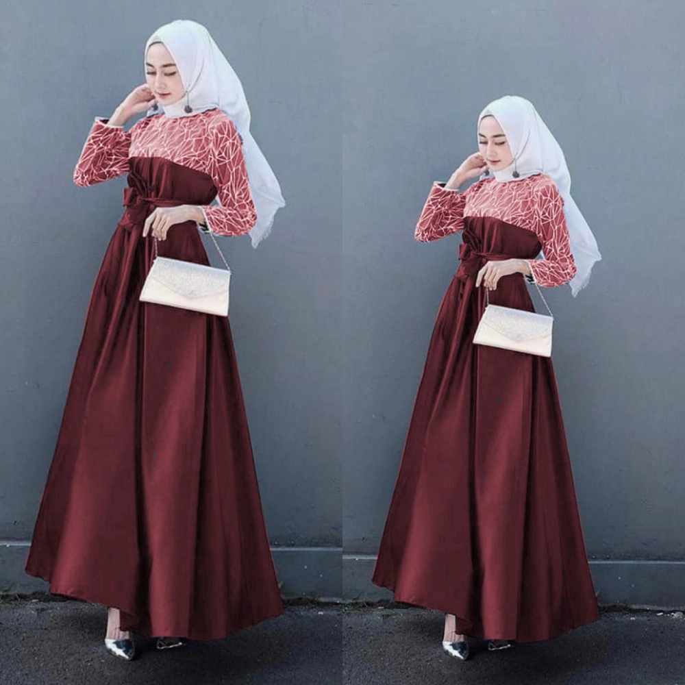 Baju Korea Hj Maxi Selina Dc Maroon Baju Korea Hj Maxi Selina Dc Maroon