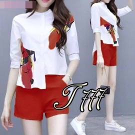 Baju Korea St Della Pendek Maroon