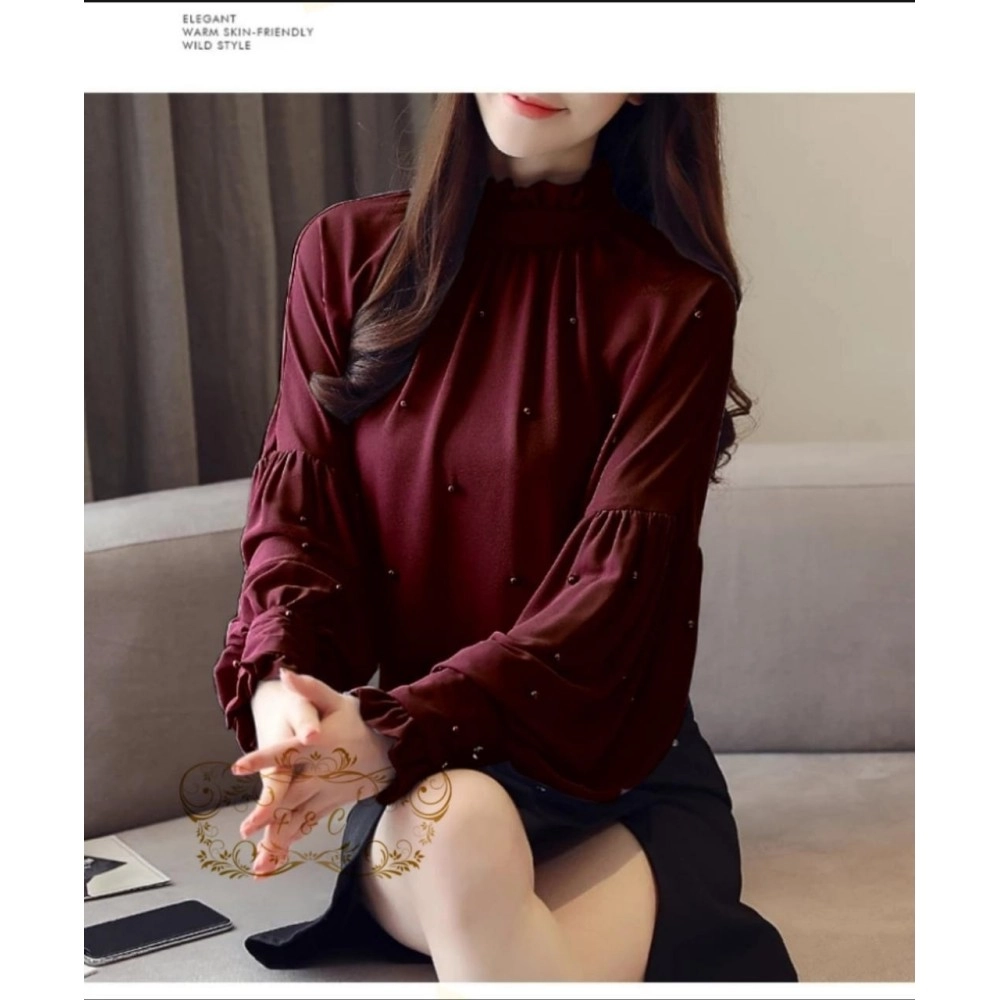 Baju Korea Blouse Ramona Ff Maroon