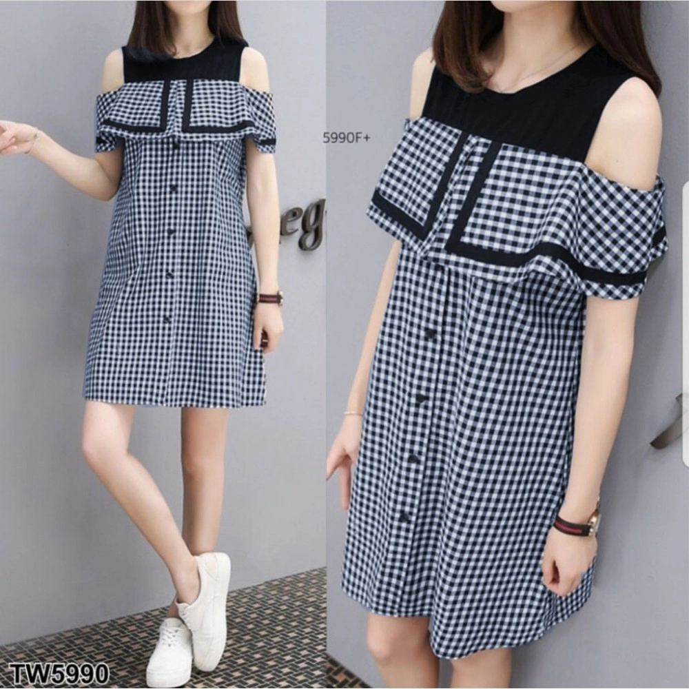 Baju Korea Drs Isyana Kotak Navy