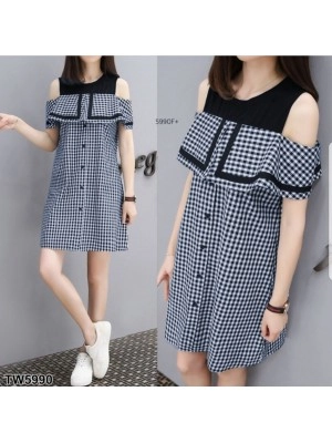 Baju Korea Drs Isyana Kotak Navy