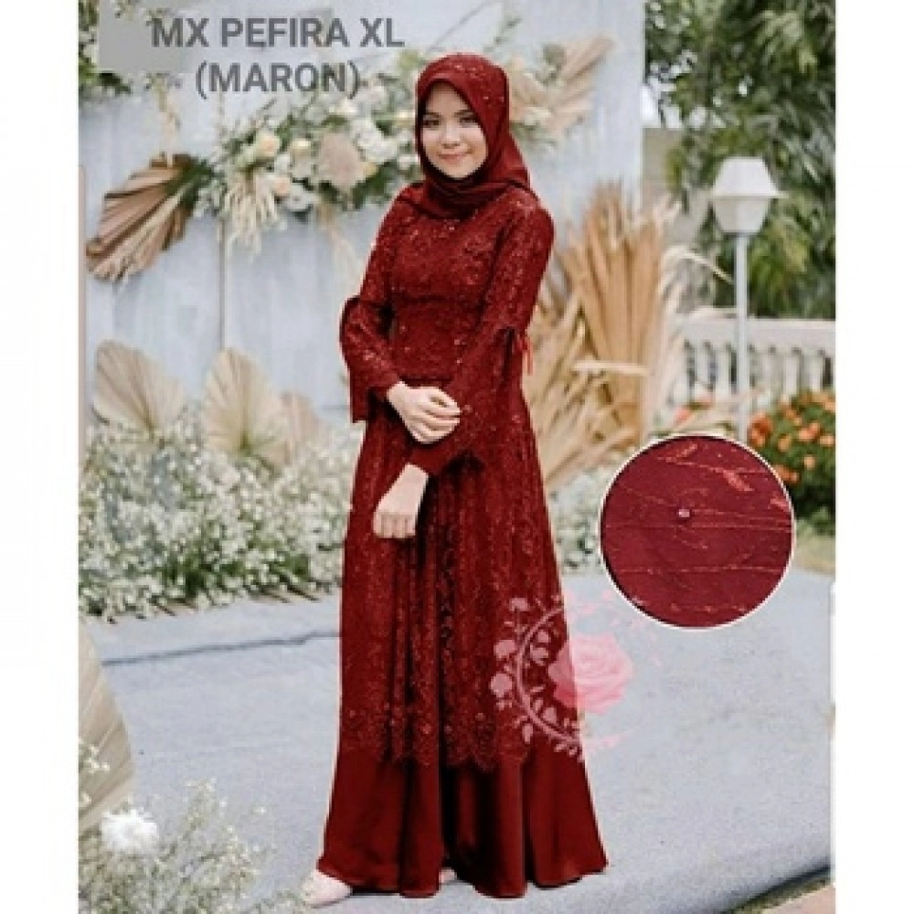Baju Wanita Hj Maxi Pefira Pearl Mb Maron Baju Wanita Hj Maxi Pefira Pearl Mb Maron