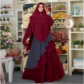 Baju Korea Hj Syari Ekaria Polka Jc Maroon