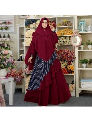Baju Korea Hj Syari Ekaria Polka Jc Maroon