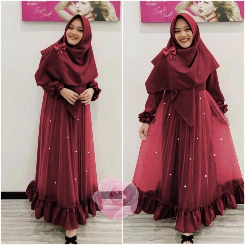 Baju Korea Hj Maxi Nabila Dc Maroon