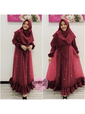 Baju Korea Hj Maxi Nabila Dc Maroon