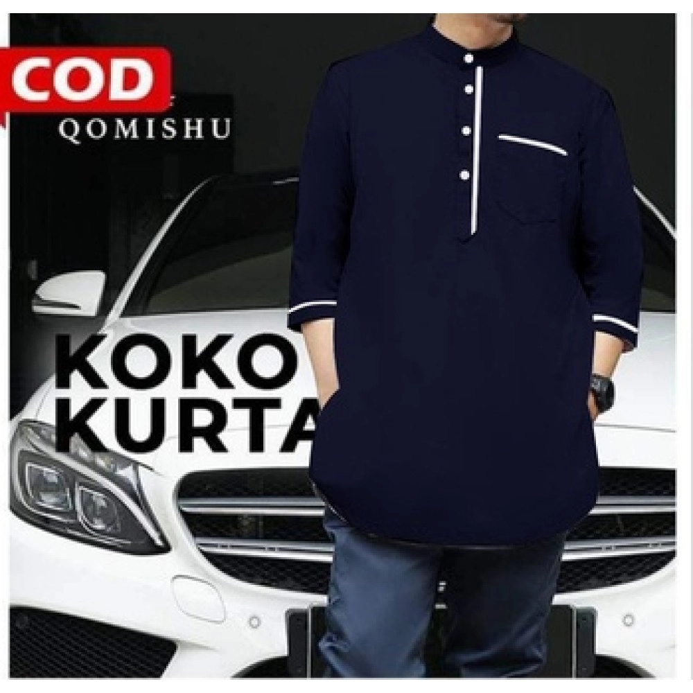 Baju Pria Koko Kurta Ts Navy